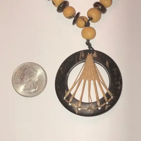 Vintage Boho Brown & Tan Beaded Ethnic Pendant Necklace