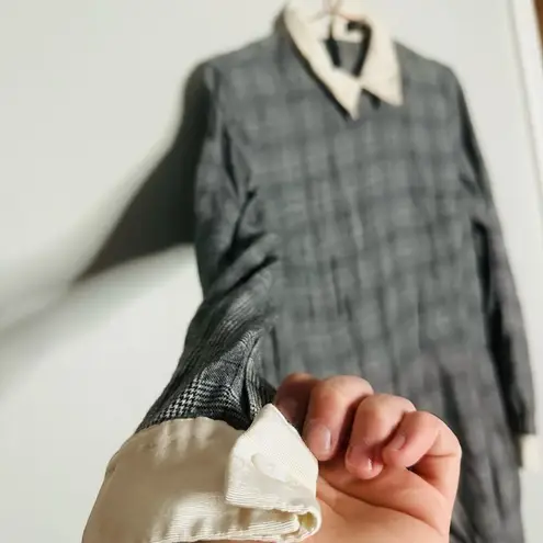 PETERSYN Womens Grey Plaid Collared Long Sleeve Ruffle Mini Dress Size XL