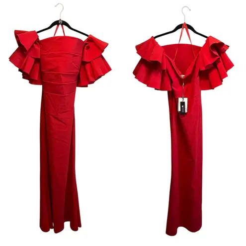 Chiara Boni La Petite Robe Pavarti Off Shoulder Gown Passion Red Size 14 NWT