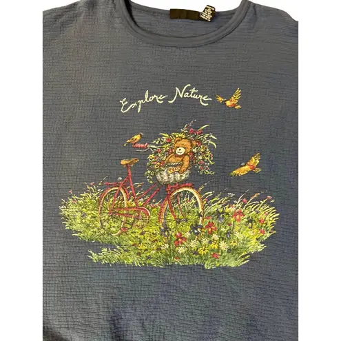 Vintage 90s Chic Explore Nature Sweatshirt Womens M/L Blue Teddy Bears Size M