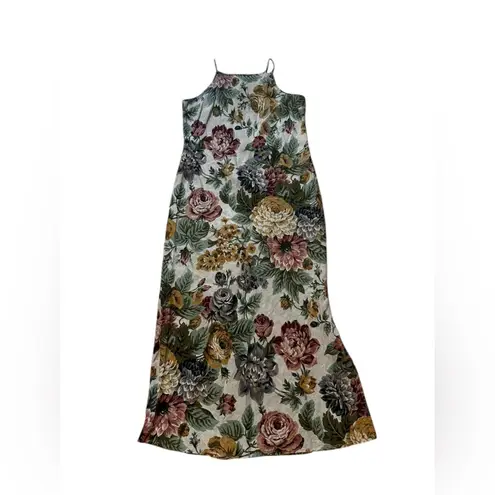 Karen Kane Dress Womens Medium Beige Multi Floral 100% Linen Maxi Vintage 90s