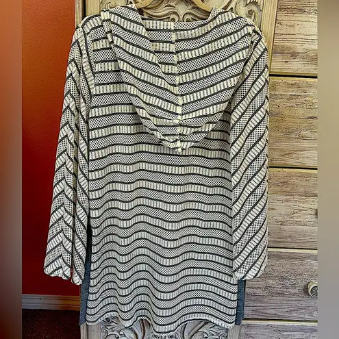 Beach Break gray & white nautical hooded swim cover up with rope drawstrings SM
