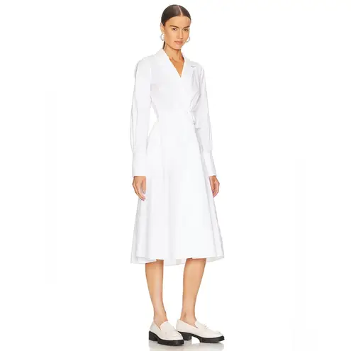 L'Academie Musea Belted Poplin Midi Dress in White Sz L