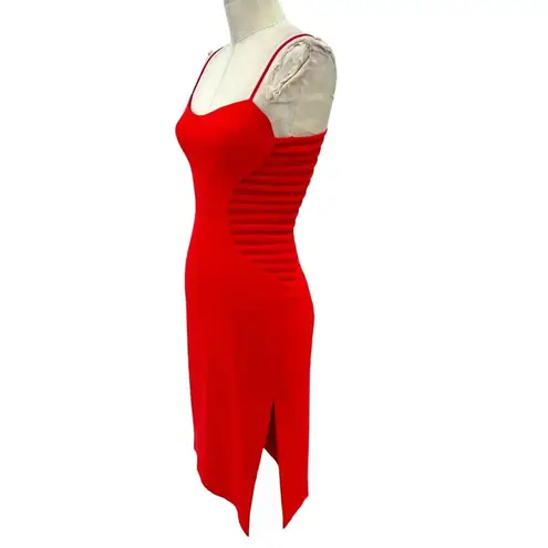 Halston Heritage Sleeveless Crepe Dress With Side Strips In Red Size 0