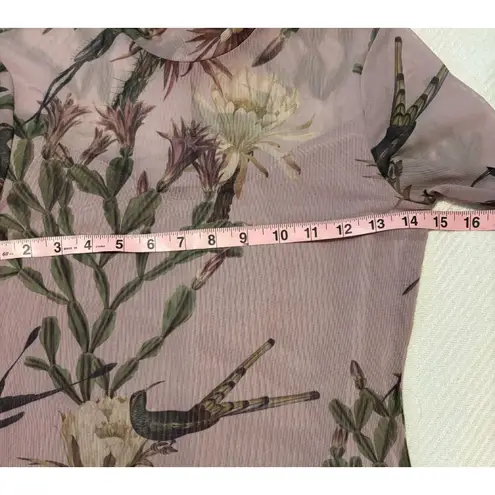 ALL SAINTS Nolina Elia Floral Botanical Print Long Sleeve Mesh Bodysuit Sz 0
