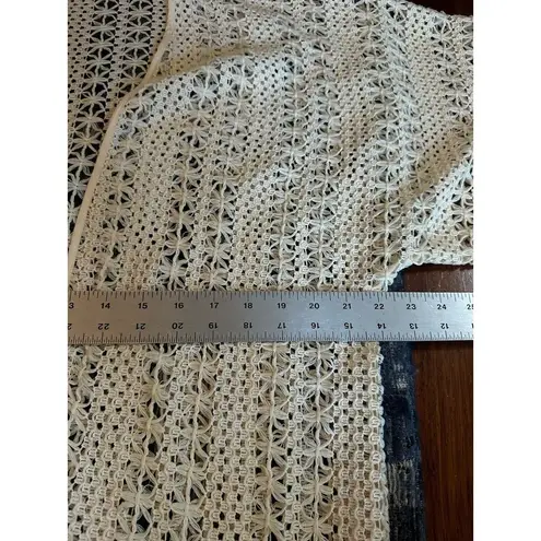 YA Los Angeles Crochet Kimono Open Sweater Fringed Boxy Ivory 1/2 Sleeves Medium