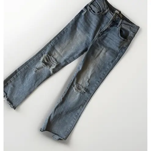 Risen Jeans Size 5 27 Blue Low Rise Raw Hem Ankle Straight Denim Pants