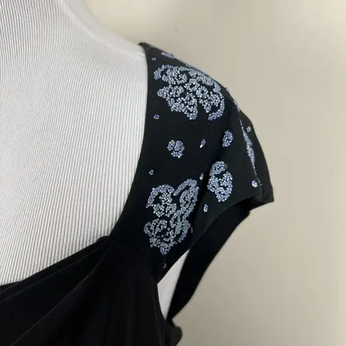 MSK Dress Womens 14 Black Cowl Neck Sheath Draped Waist Beaded Cap Sleeve Knee