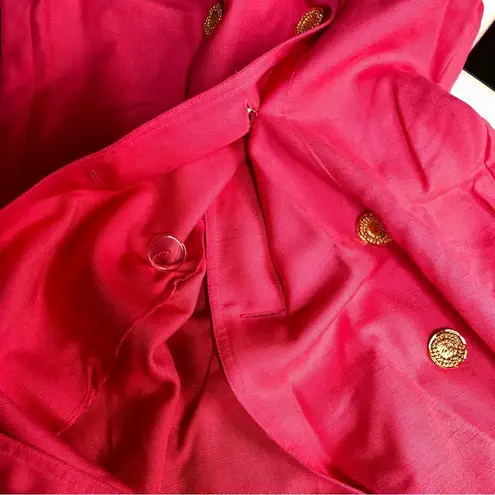 Doncaster Vintage 80s Hot Pink Trench Coat / Dress Gold Military Double Breasted