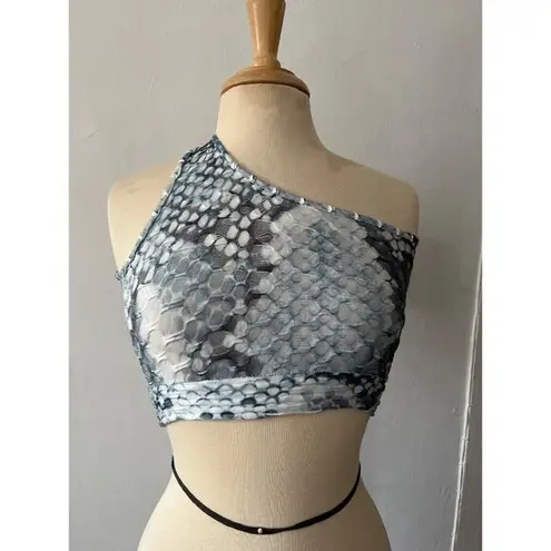 Special One Los Angeles blue white honeycomb fish scale one shoulder crop top S Size M