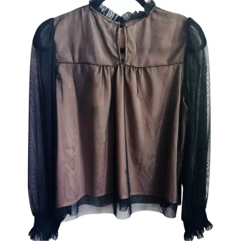 Oliver.O Black and Pink Ruffled Bib Collar Blouse Large black and cream new