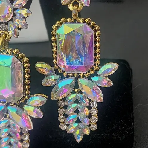 Gold with AB Iridescent Stones Drop Earrings