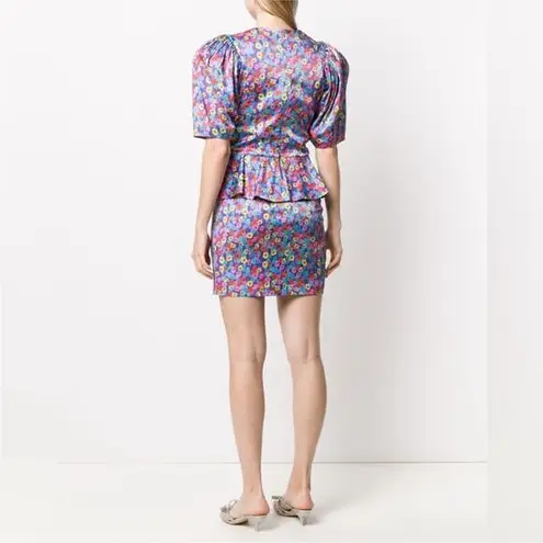 Rotate Mindy Mini Dress 6 Puff Sleeve Peplum Purple Blue Floral Bold Y2K Party