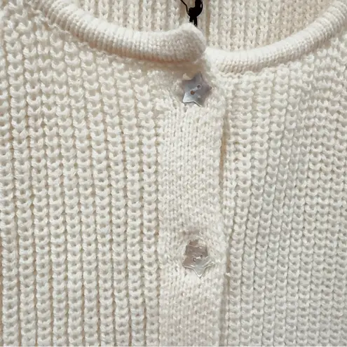 Jacquie The Label Short Sleeve Cardigan in Cream with Star Buttons Size S NWT