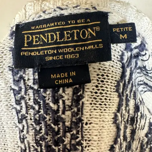 Pendleton Linen Blend Knit Stripe Long Open Cardigan Medium Petite – small flaw