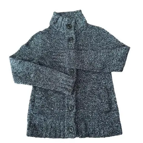 Lilla P Angora Cotton Blend High Neck Button down Cardigan size XS Black