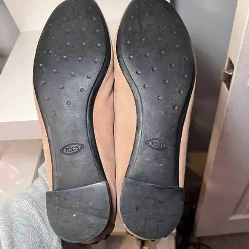 Tods Tan Suede Loafers with Silver Hardware