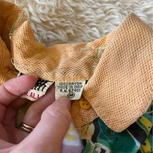 70s vintage psychedelic Colorful Patchwork women's Shirt After All mesh Orange Size M