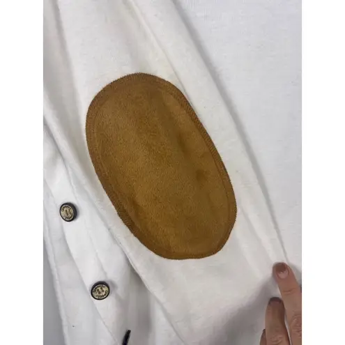 Harhay Women's Button Side Long Sleeve Top Medium White Cream Faux Suede Elbow P