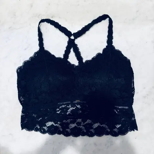 Judy K Lace Bralette Criss Cross Back Lined Black Lingerie Top XL