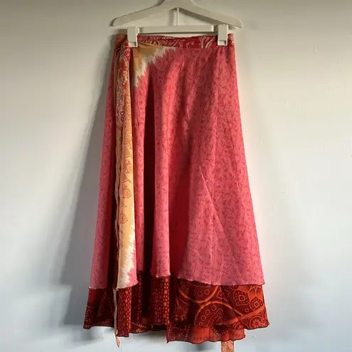 Kariza Designs pink and red wrap midi skirt / dress Size L