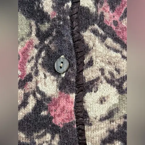 Vintage Sarah Spencer Women’s Floral Wool Angora Blend Sweater Cardigan Medium Brown