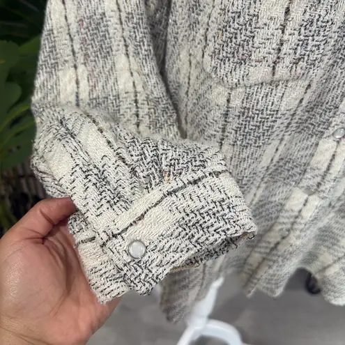 IRO Paris tweed open front shirt jacket with pearl snap buttons