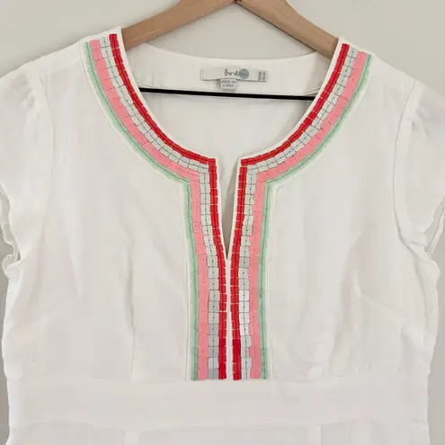 Boden USA Boden 100% Linen Sequin Cap Sleeve Sorrento Dress White Pink Green Red Size 6