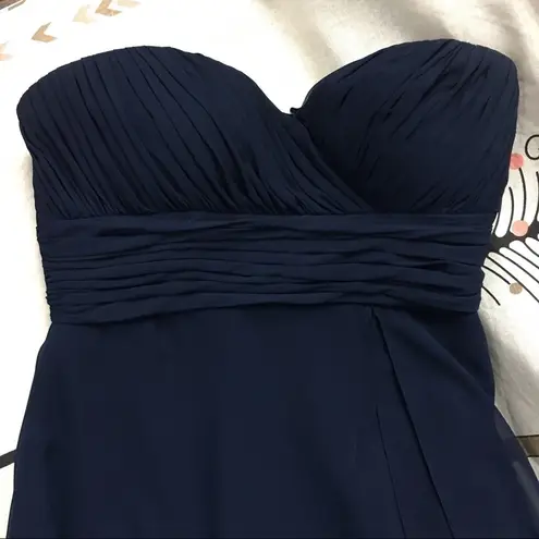 Bill Levkoff Navy Strapless Knee Length Dress Formal Chiffon Flowy Dress 8