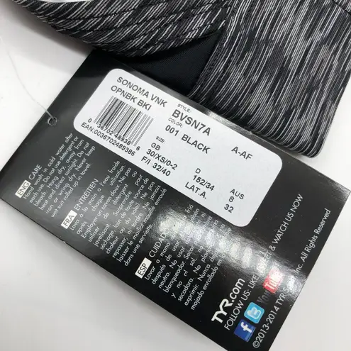 Tyr. Isla Top Sonoma Sports Bra Bikini Swim Top Black Gray Racerback XS