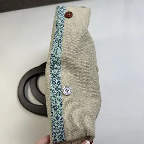 VTG Handmade Woven Purse Handbag Wood Handles Festival Boho Velvet Stripe y2k Tan