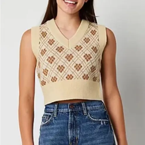 Arizona Jeans Arizona Jean Co. Preppy Brown & Cream Plaid Sleeveless V-Neck Sweater Vest - S