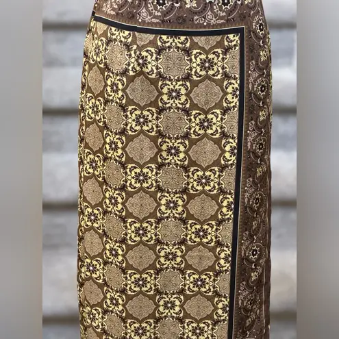Vintage Sag Harbor Faux Wrap Midi Skirt Brown Geometric Baroque Print Women’s 10