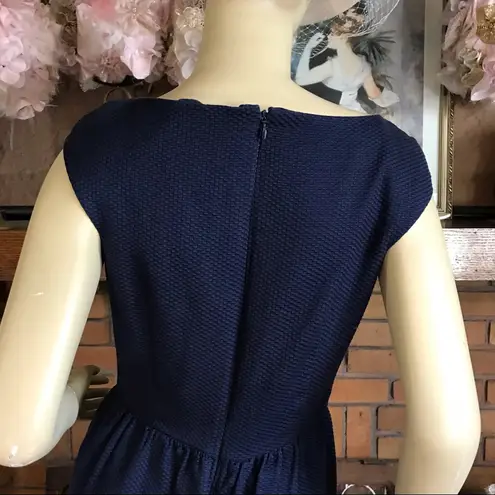 David Meister BLUE WAFFLE KNIT SHEATH DRESS WITH FAUX TIE WAIST (8)