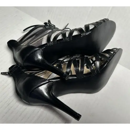 Nine West  AUTHORITY BLACK‎ LEATHER STRAPPY LACE UP STILLETOS WOMEN SZ 6.5 M