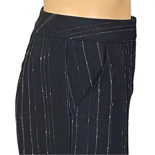 Bisou Bisou black wide leg pants w/colorful contrasting pinstripes. Size 10. EUC