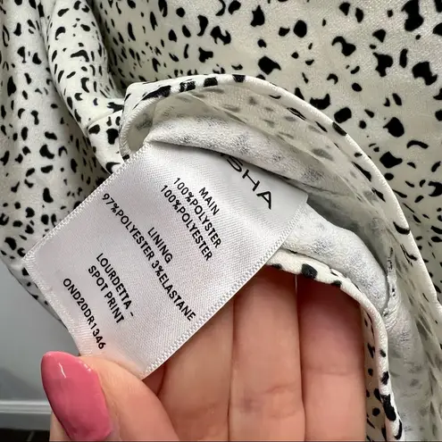 Misha Lourdetta Long Puff Sleeve Mini Dress Spot Print Snow Leopard White 4 Black