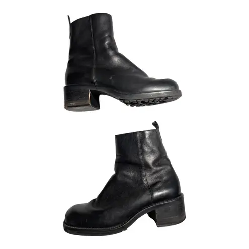 Vtg Y2K Nine West Black Leather Chunky Block Heel Inner Zip Ankle Boots Sz 6