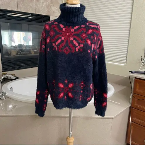 LA FEE MARABOUTEE Sz Sm Women's Blue Sweater With Red/Coral