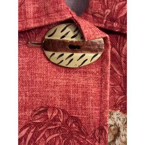 Painted Pony Women's Small Red Linen Blend Cheetah Jungle Print Button Up Shirt