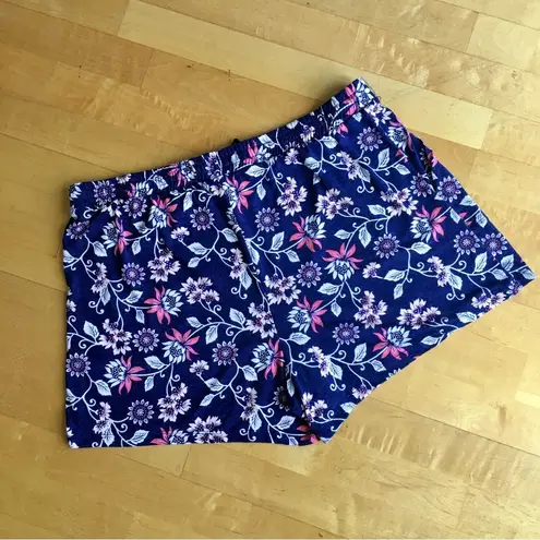 Floral, Lightweight, Flowy Lounge Shorts, Blue, Pink, White, Size 16 Blue