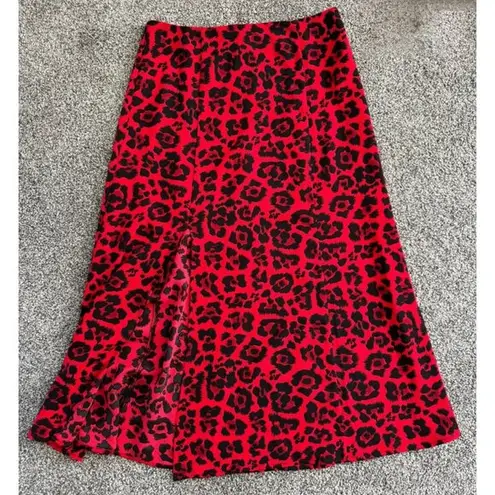 Abound  Women's Red Black Animal Print Flare Midi Skirt Size S