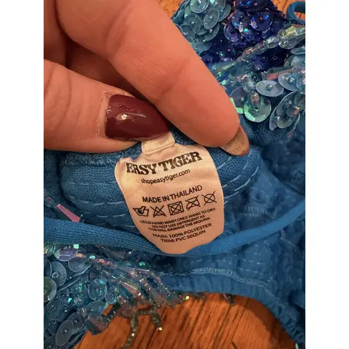 Easy Tiger Bodysuit Womens Small Blue Stargazer Sequin Festival Rave Costume