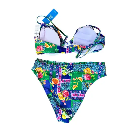 Cupshe  Floral Print Bikini Set High Waisted Ruffle Trim‎ Swimsuit L