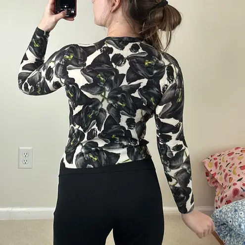 SAMANTHA SUNG Black and White Fitted Bodysuit Sweater Size M