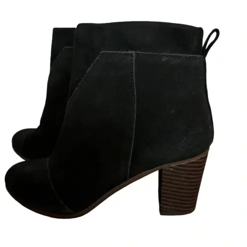 Toms  Lunata pieced suede black boot block heel women's side zip up ankle bootie