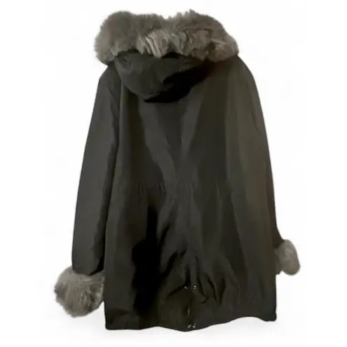 Roiiiii Black Faux Fur Trim Parka Fleece Lined Luxe Chalet Ski Resort Winter Black Size undefined