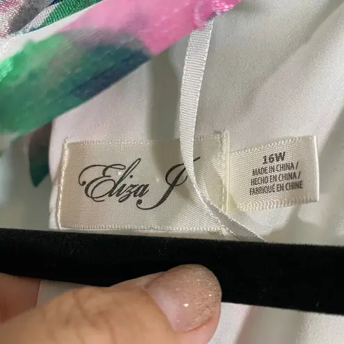 Eliza J Watercolor Floral Crepe De Chine Sleeveless Collared Dress Size 16W