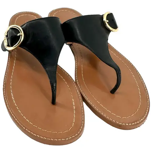 Coach  leather thong sandals Leslie Flat Slip On Casual Logo Black tan Size 8