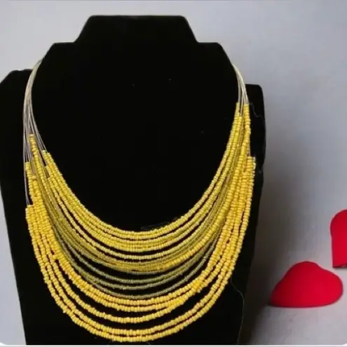 Mixit Yellow Layered Seed Beaded Necklace